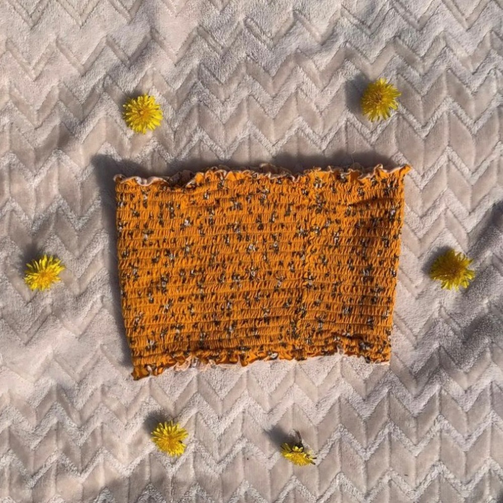 Orange floral ribbed stretch bandeau